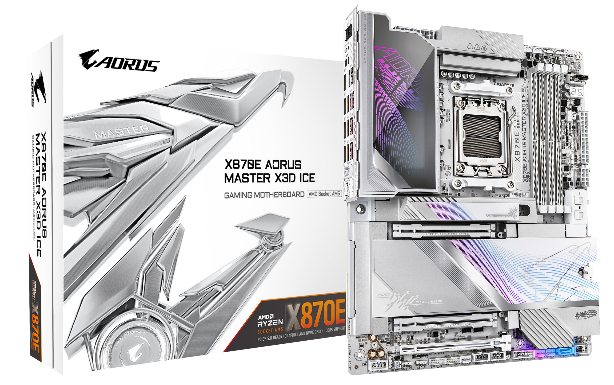 GIGABYTE X870E AORUS MASTER X3D ICE Bundkort - AMD X870E - AMD AM5 socket - DDR5 RAM - ATX