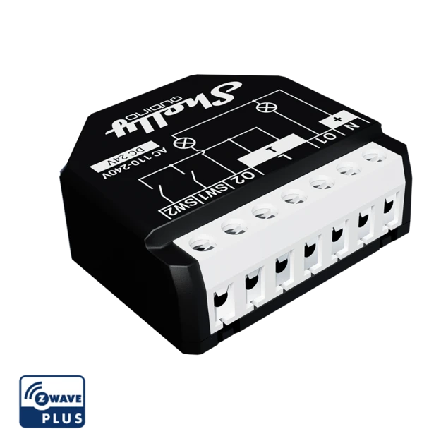 Shelly Wave 2PM - Z-Wave relæ, 2 kanaler med effektmåling (24VDC/230VAC)