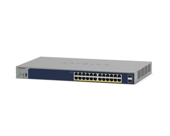 NETGEAR Smart GS724TPP - Switch - L3 Lite - smart - 24 x 10/100/1000 (PoE+) + 2 x Gigabit SFP - desktop, monterbar på stativ - PoE+ (380 W)