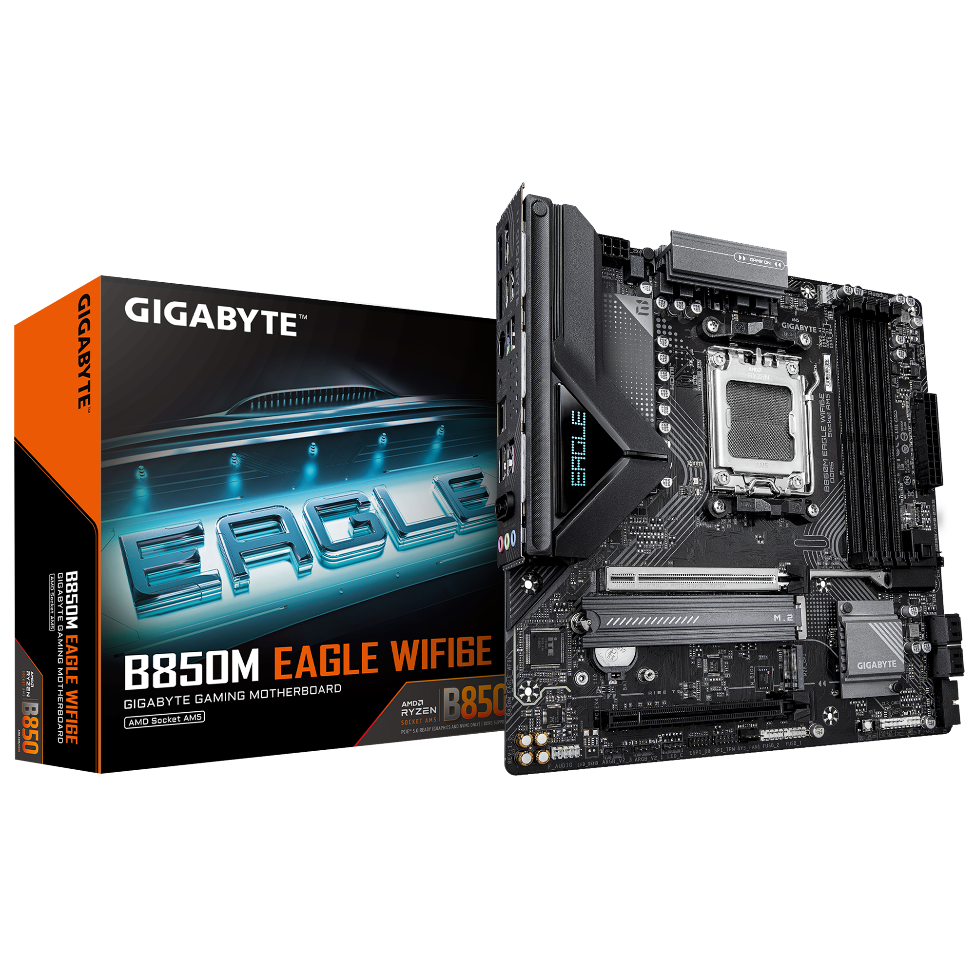 Gigabyte B850M Eagle WiFi 6E bundkort - AM5, DDR5 op til 8.200 MHz, PCIe 5.0 M.2, 2,5 GbE, USB 3.2 Gen 2
