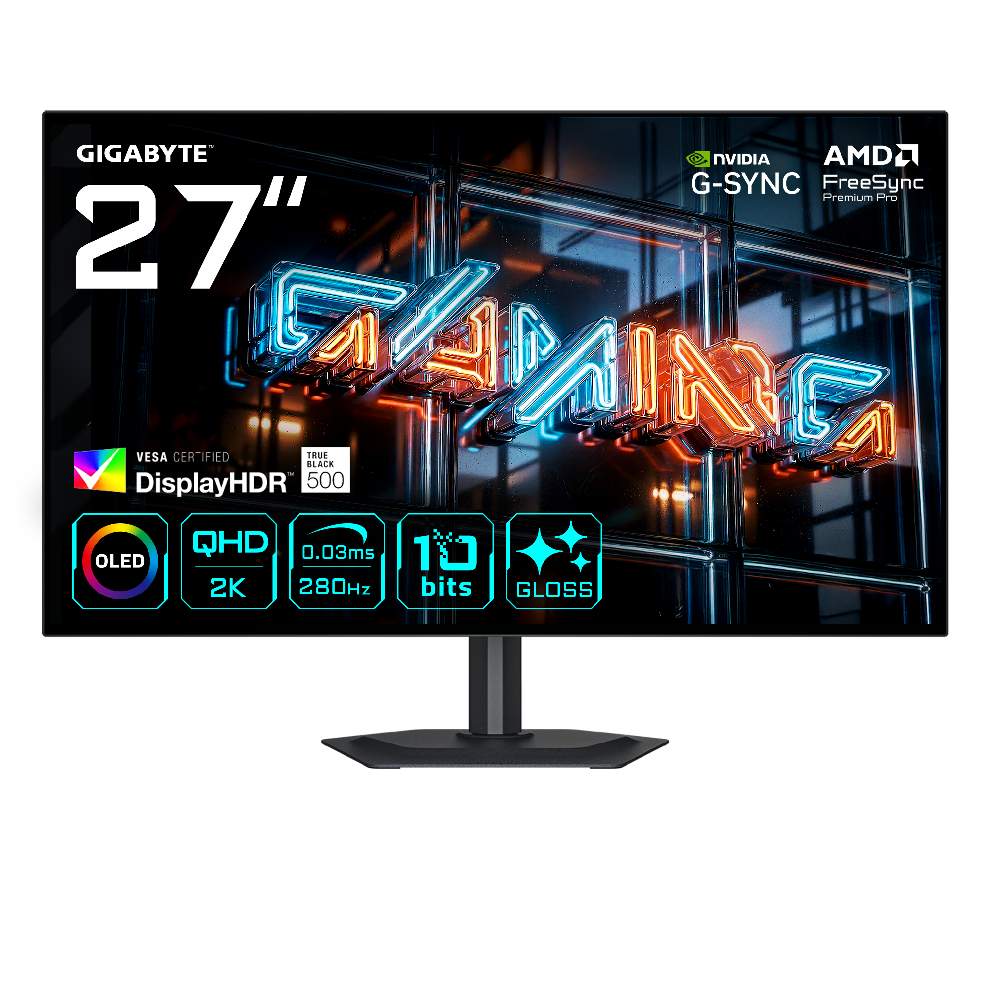 GIGABYTE MO27Q28GR 27" 27" WOLED 2560 x 1440 (2K) 2560 x 1440 (2K) HDMI DisplayPort 280 Hz billede