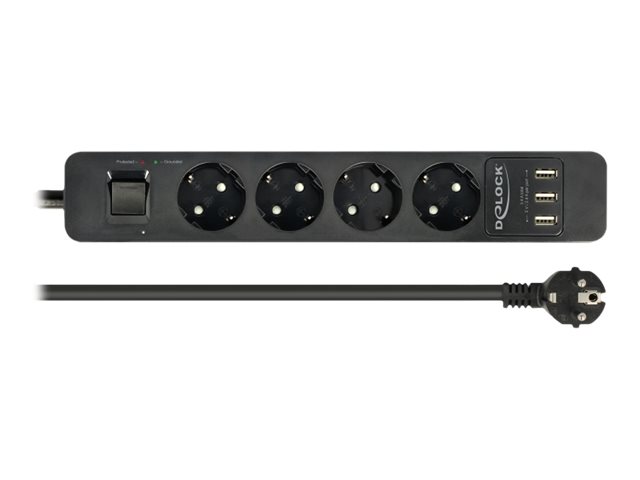 DeLOCK Extension Socket Stikdåse 4-stik 16A Sort 1.5m