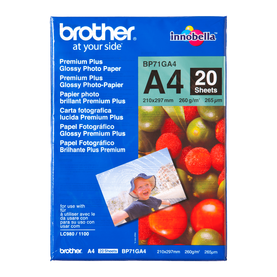 Brother Innobella Premium Plus BP71GA4 - Skinnende - A4 (210 x 297 mm) - 260 g/m² - 20 ark fotopapir - for Brother DCP-J1140, J1200, J1800, J4140, J926, J981, MFC-J2340, J3540, J3940, J5340, J739