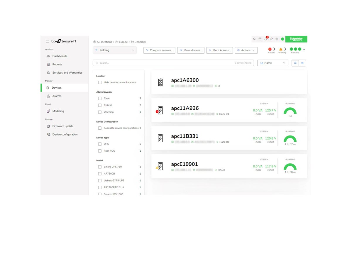 EcoStruxure IT Expert Digital, Remote Monitoring and Management of Data Centers Online & komponentbaserede tjenester 3 år