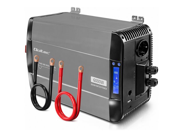 Qoltec Pure Sine Wave spændingsomformer 12V til 230V - 3000/6000 W, LCD, USB, USB-C - kompatibel med LiFePO4, GEL, AGM