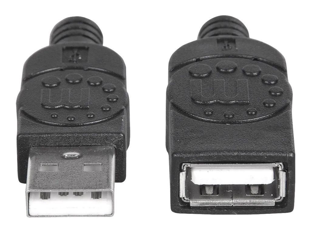 Manhattan USB-A to USB-A Extension Cable, 1m, Male to Female, 480 Mbps (USB 2.0), Hi-Speed USB, Black, Lifetime Warranty, Polybag USB forlængerkabel billede
