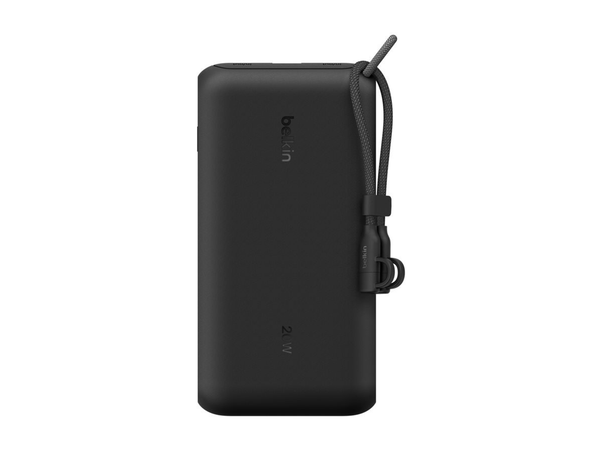 Belkin BoostCharge - Powerbank - med display - 20000 mAh - 20 Watt - PD - 3 output-stikforbindelser (2 x USB-C, USB) - på kabel: USB-C - sort