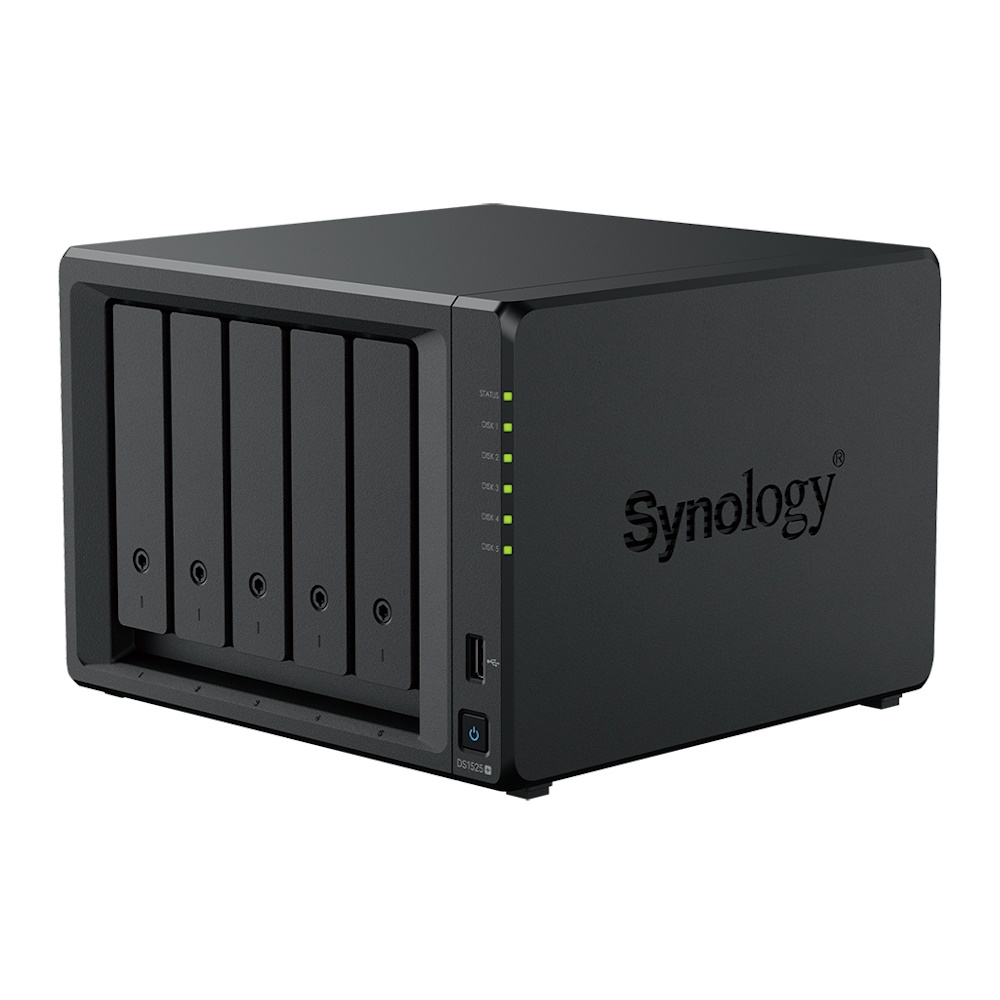 NAS Synology DS1525+ Tower 5x 2.5 /3.5 SATA + 2x M.2 2280 NVMe SSD AMD Ryzen V1500B 8GB DDR4 (max.32GB) 2x 2.5GbE RJ-45 2x USB 3.2 adapter 120W