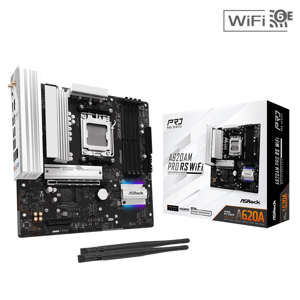 ASRock A620AM PRO RS WIFI Bundkort - AMD A620A - AMD AM5 socket - DDR5 RAM - Micro-ATX