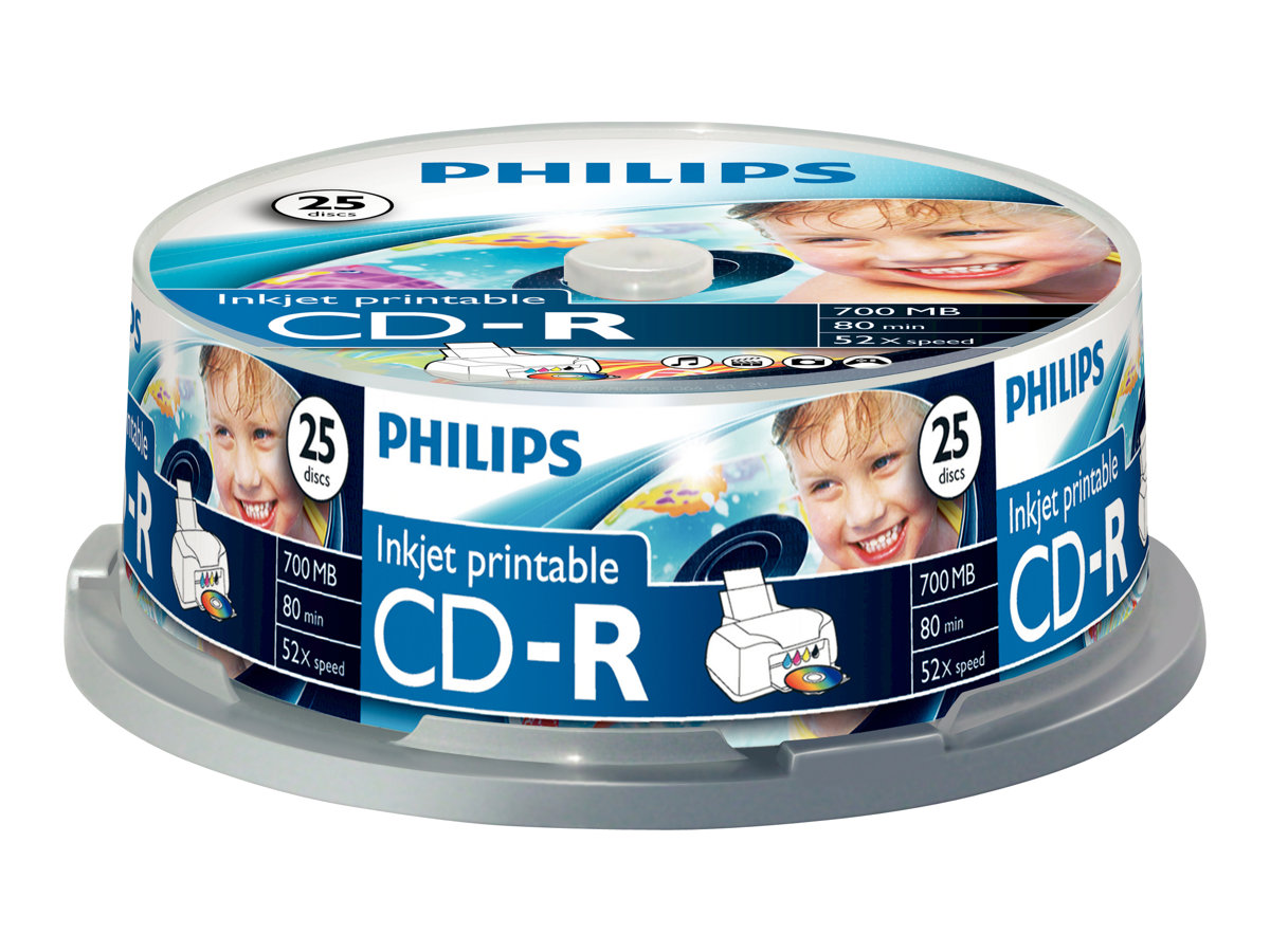Philips CR7D5JB25 - 25 x CD-R - 700 MB (80 min) 52x - printbar overflade for ink jet - spindle