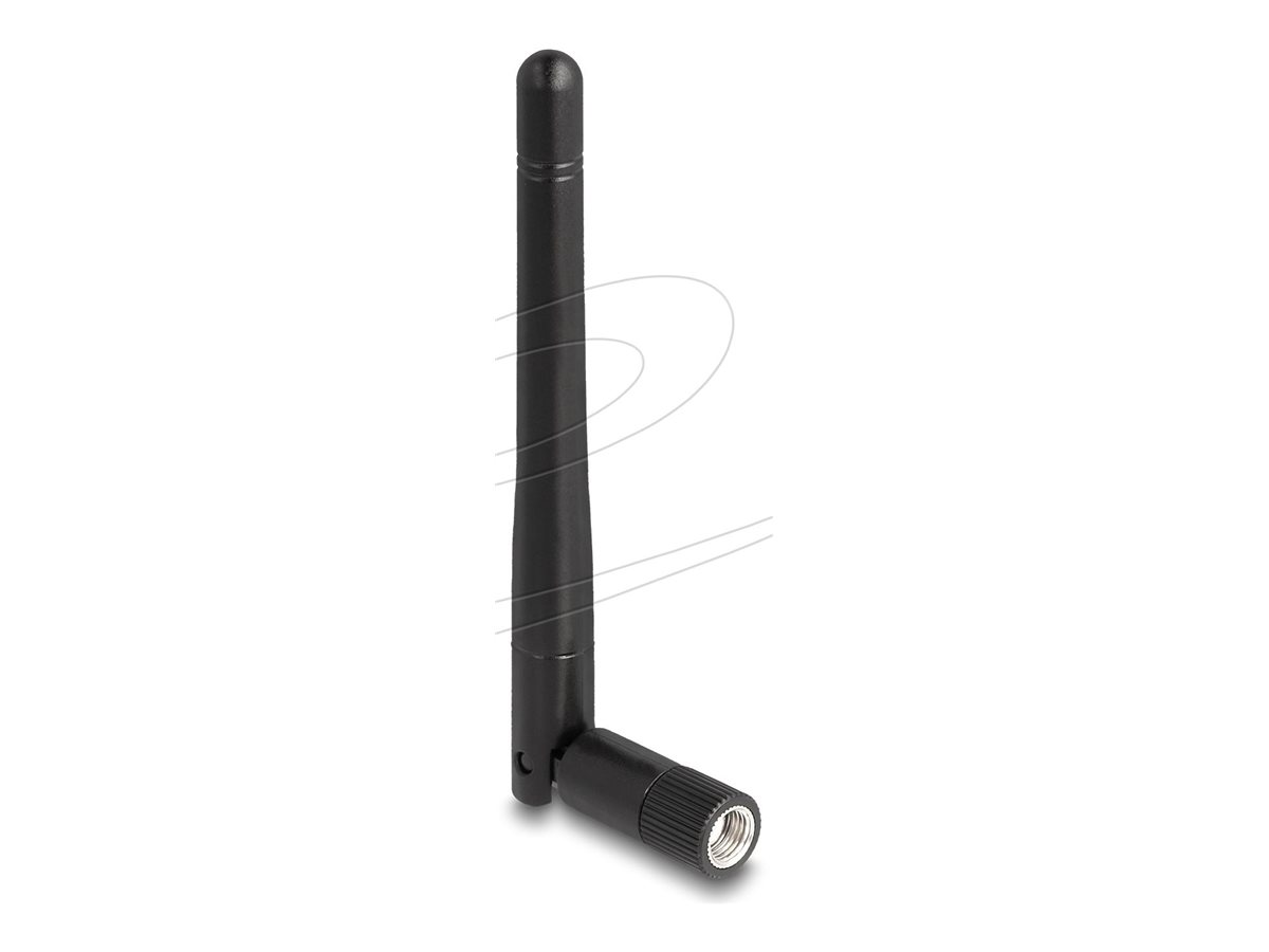 Delock - Antenne - WLAN 802.11 ac/ax/a/b/g/n, RP-SMA stik, med vinkelled - 2 dBi - omni-directional - sort