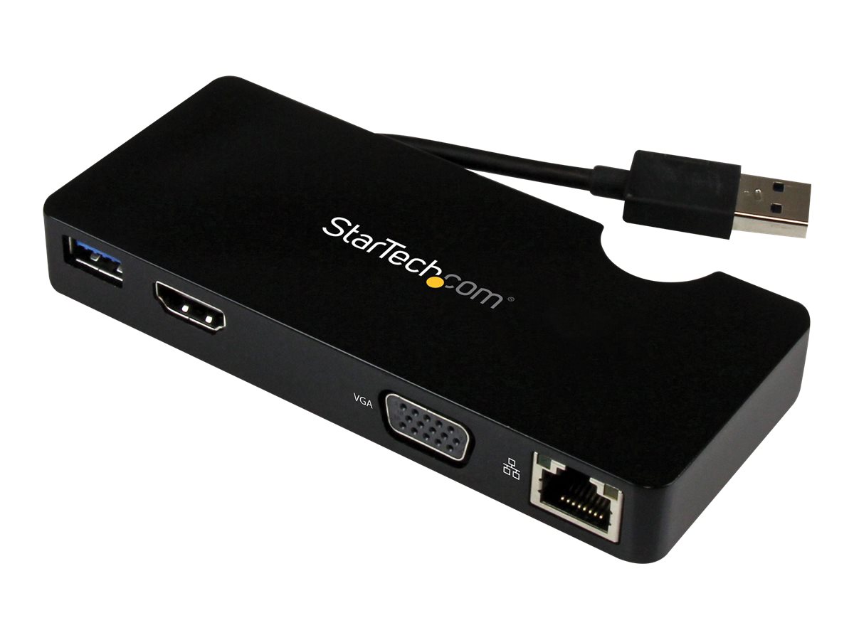 StarTech.com USB 3.0 to HDMI or VGA Adapter Dock - USB 3.0 Mini Docking Station w/ USB, GbE Ports - Portable Universal Laptop Travel Hub
