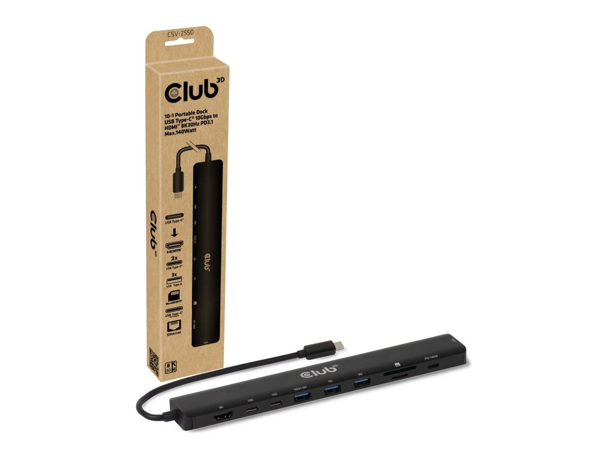 Club 3D 10-in-1 - Dockingstation - for desktop, laptop - USB-C / Thunderbolt - HDMI - 2.5GbE