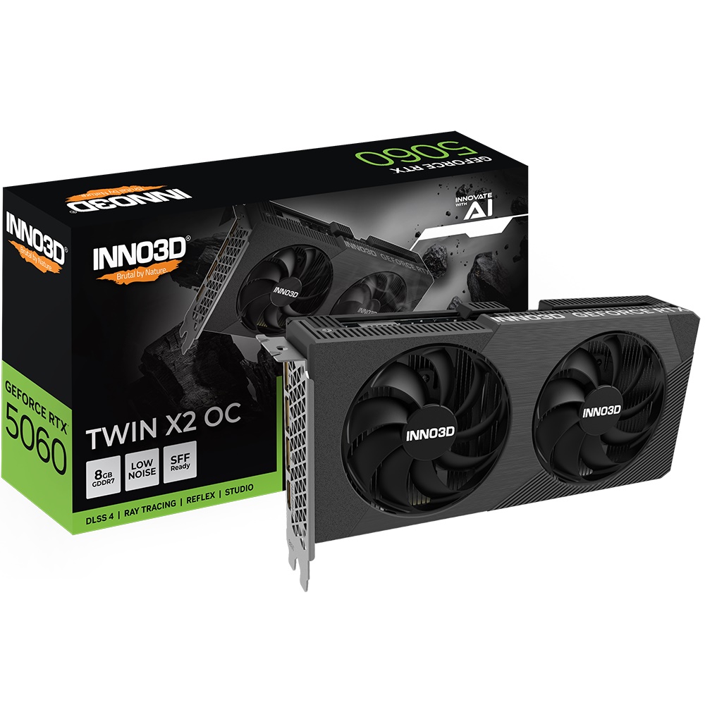 INNO3D GeForce RTX 5060 TWIN X2 OC V2, GeForce RTX 5060, 8 GB, GDDR7, 128 Bit, 7680 x 4320 pixel, PCI Express 5.0