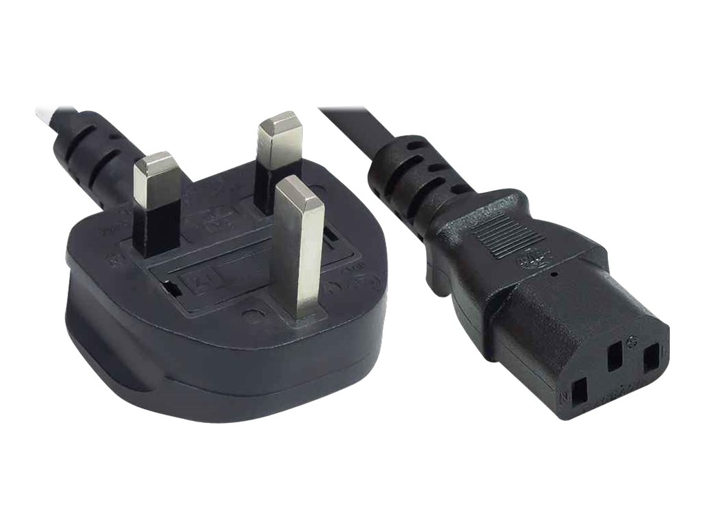 Manhattan Power Cord/Cable, UK 3-pin plug to C13 Female (kettle lead), 1.8m, 10A, Black, Lifetime Warranty, Polybag Strømkabel 1.8m Sort