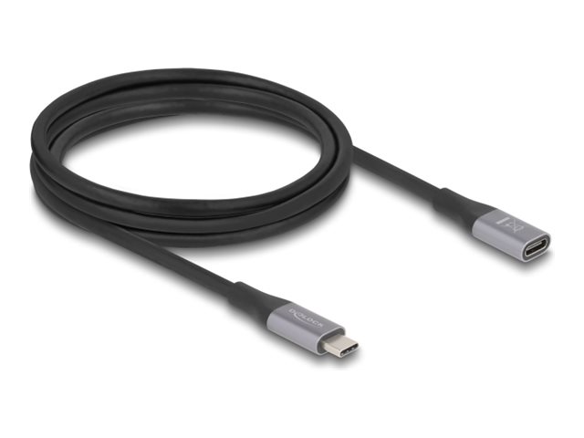Delock - USB-forlængerkabel - 24 pin USB-C (han) til 24 pin USB-C (hun) - USB 2.0 / USB 3.2 / USB4 / Thunderbolt 3 - 48 V - 5 A - 2 m - op til 240 W strømforsyningssupport, op til 40 Gbps datatransferhastighed, Power Delivery 3.1 support - grå, sort