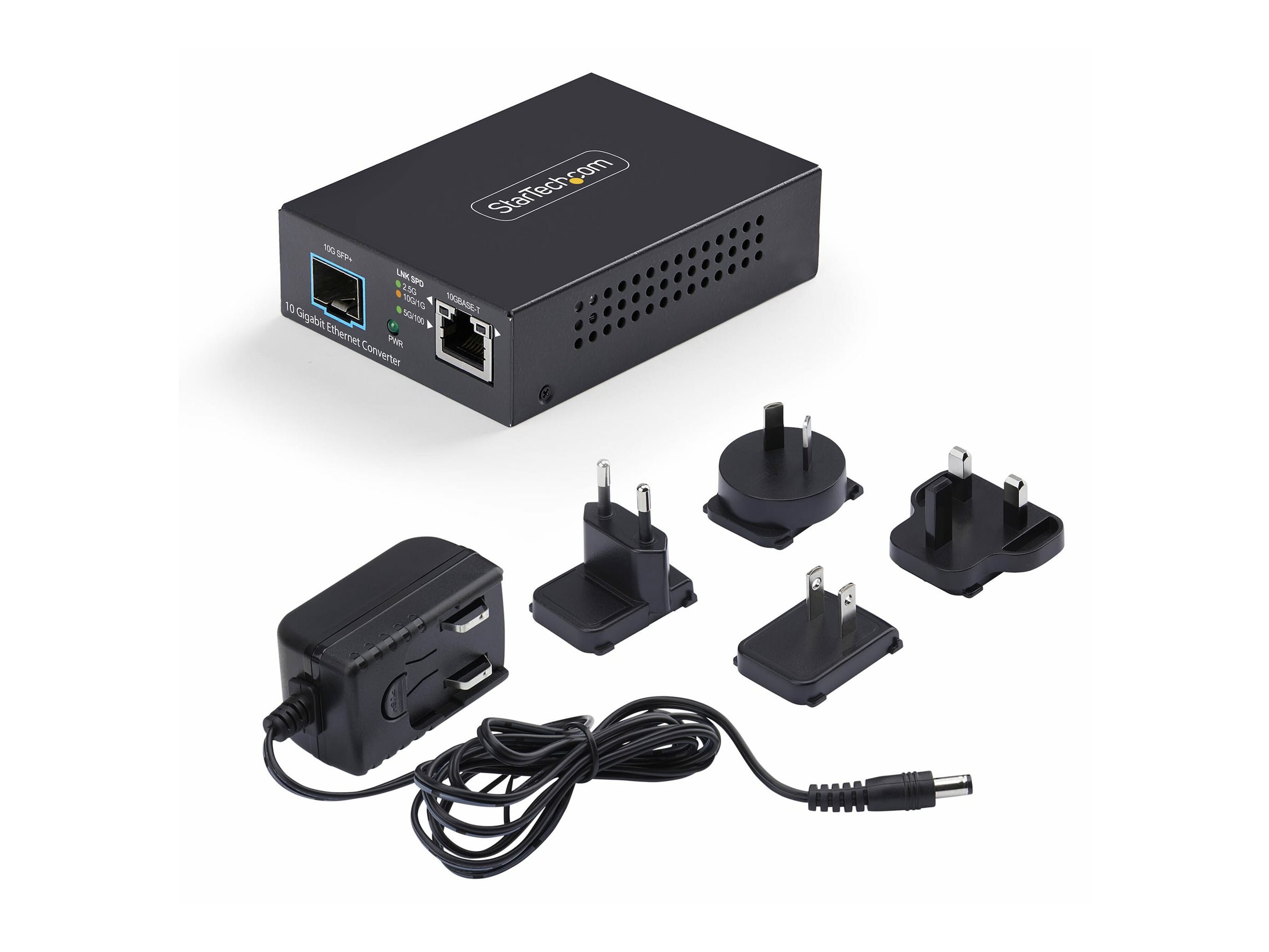 StarTech.com MCM10G6SSFP 10GbE Multi-Gigabit Open SFP+ Fiber Media Converter Standalone 10 Gigabit Ethernet RJ-45 to 10GBASE-X SFP+ Single-Mode / Multi-Mode 16K Jumbo Frames - TAA