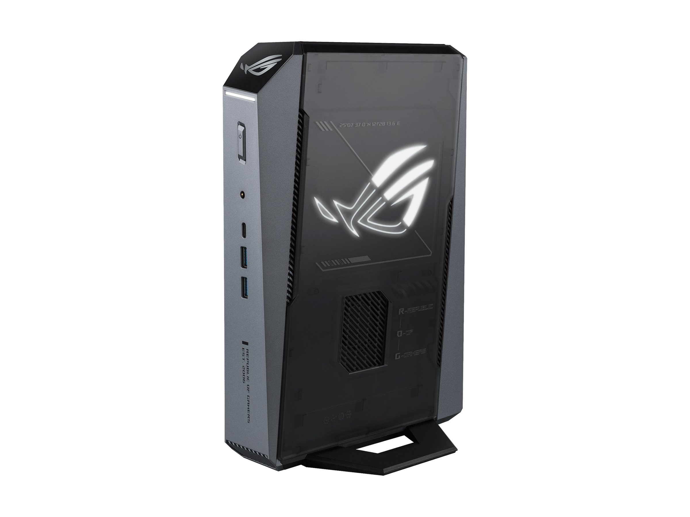 ASUS ROG GR70 N90043AN - Mini PC gaming - Ryzen 9 8940HX / op til 5.3 GHz - RAM 16 GB - SSD 1 TB - NVMe - GeForce RTX 5060 - IEEE 802.11ax (Wi-Fi 6), IEEE 802.11be (Wi-Fi 7), Bluetooth 5.4, Gigabit Ethernet, 2.5 Gigabit Ethernet - Win 11 Home - skærm: ingen - stjernegrå