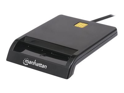 Manhattan USB-A Contact Card Reader, 12 Mbps, Friction type compatible, External, Windows or Mac, Cable 105cm, Black, Blister SMART-kortlæser