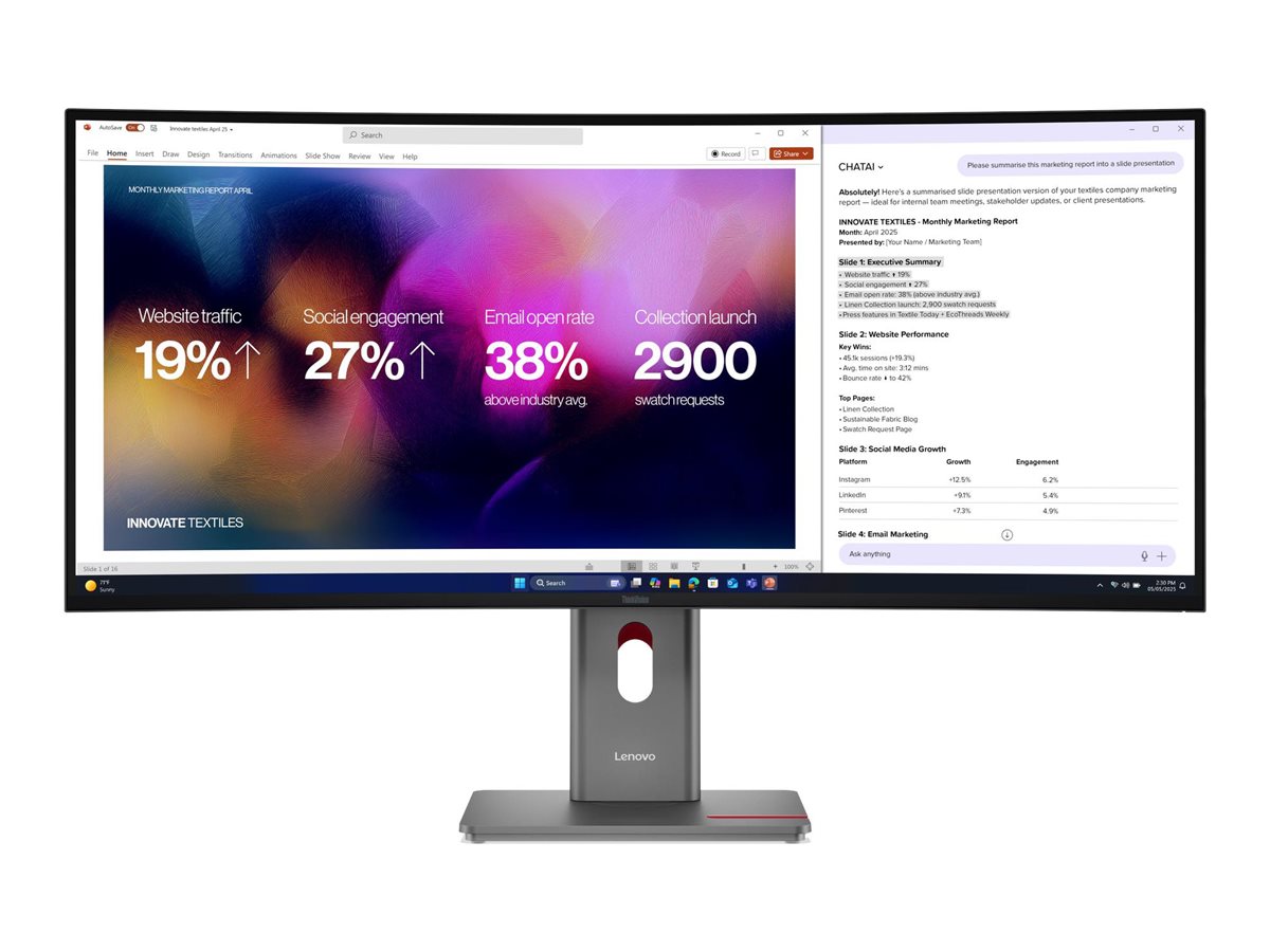 Lenovo ThinkVision P40WD-40 - LED-skærm - kurvet - 40 (39.7 til at se) - 5120 x 2160 5K @ 120 Hz - IPS - 400 cd/m² - 2000:1 - HDR10 - 4 ms - Thunderbolt 4, HDMI, DisplayPort - højtalere - formørkelsessort