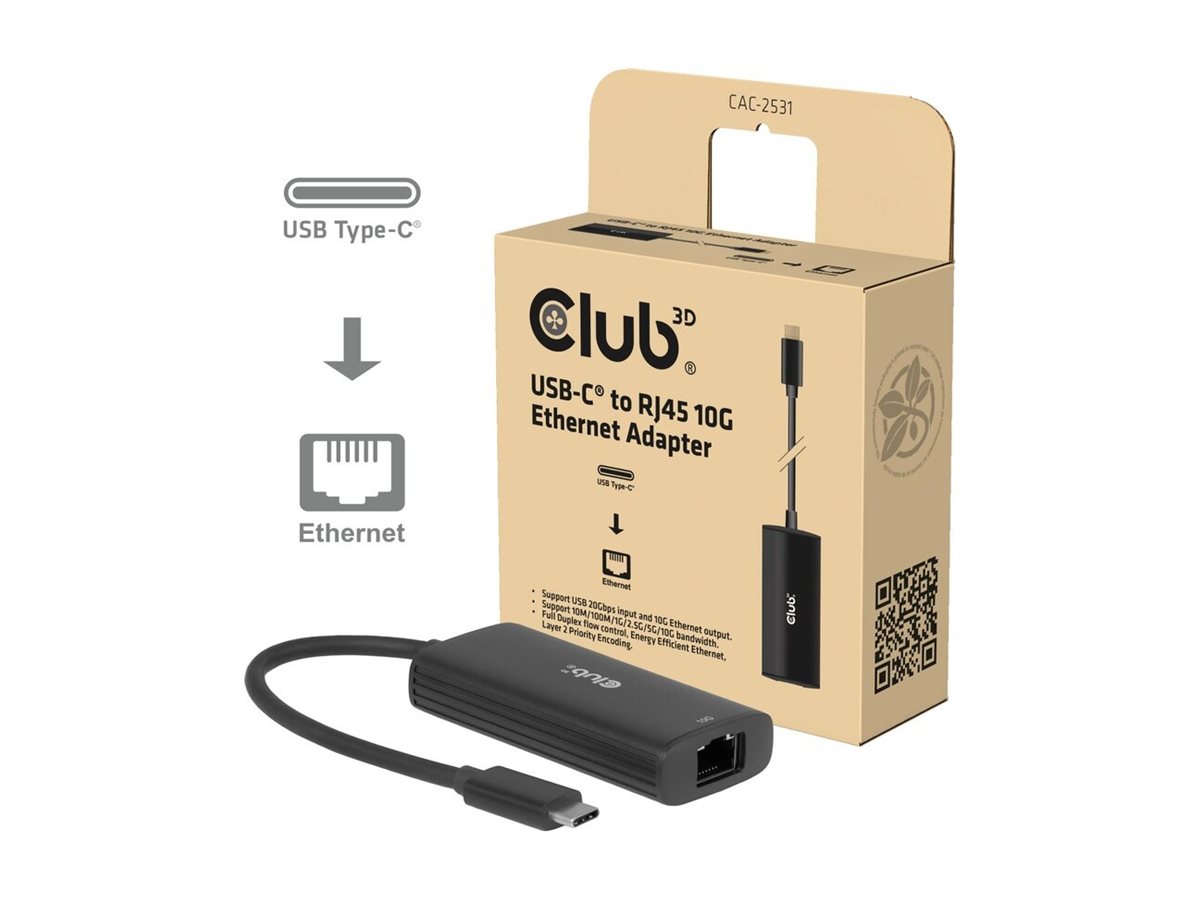 Club 3D CAC-2531 USB‑C to RJ45 10G Ethernet Adapter M/F