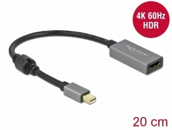 Delock - Adapterkabel - DisplayPort han til HDMI hun - 20 cm - grå, sort - aktiv