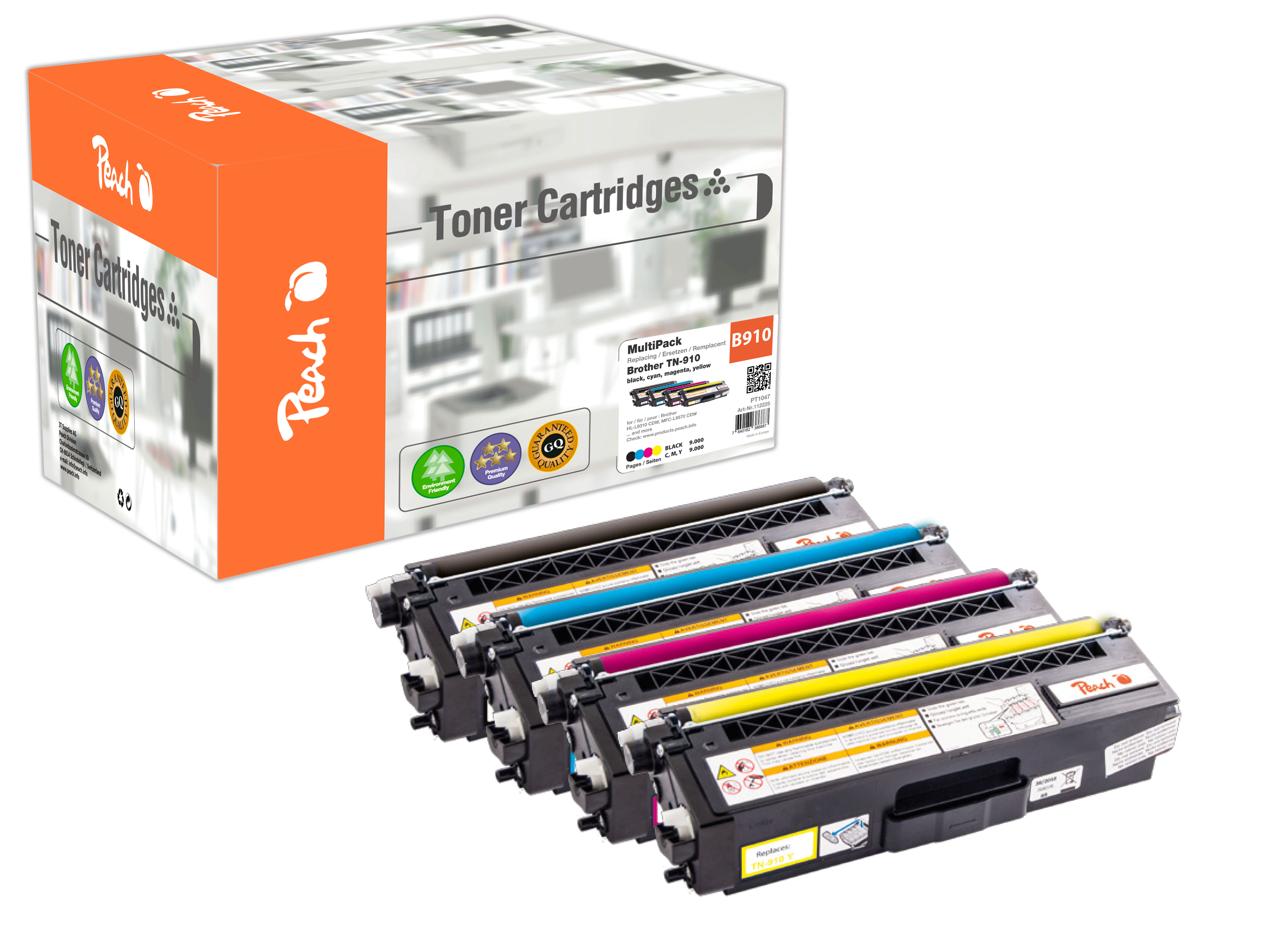 Peach PT1047 tonerpatron – multipack 4 stk, kompatibel til Brother TN-910 (sort/cyan/magenta/gul)