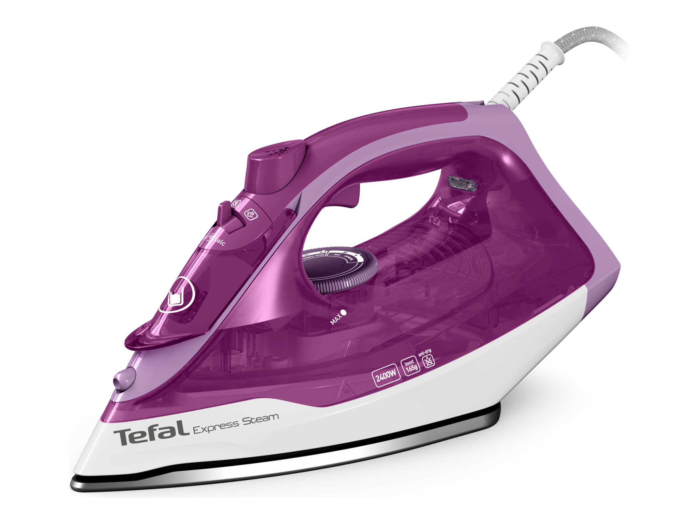 Strygejern med damp Tefal FV2836 - keramisk sål, 2.400 W, lilla/hvid