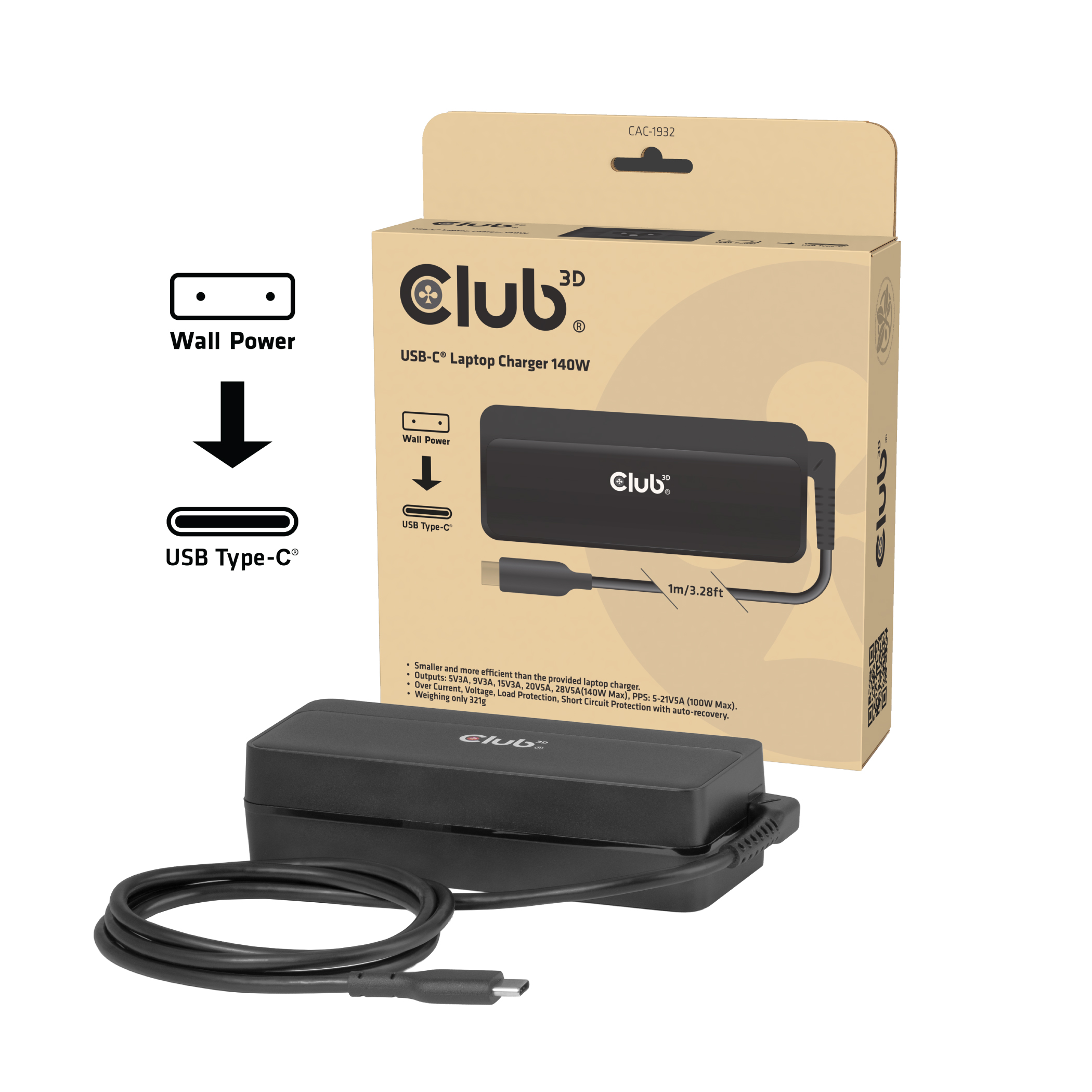 Club 3D CAC-1932 - power adapter - 140 Watt