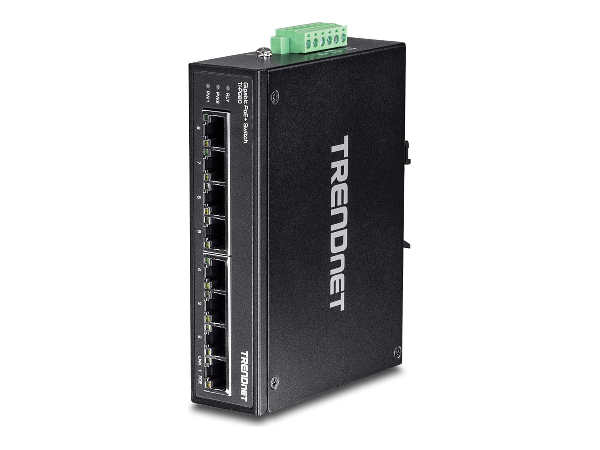 TRENDnet TI-PG80 8-Port Hardened Industrial Gigabit PoE+ DIN-Rail Switch