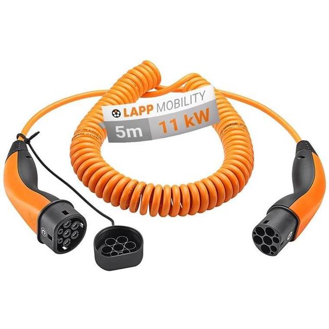 LAPP MOBILITY Type 2 spiralopladningskabel, op til 11 kW, m, orange (5555936025) 20 A, 3-faset, til opladning af hybrid- og elbiler med Type 2-tilslutning