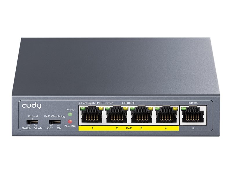 Gigabit netværksswitch Cudy GS1005P med PoE, grå