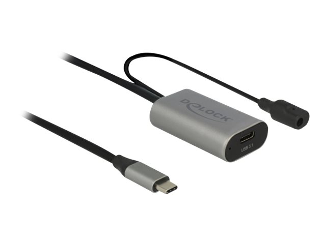Delock - USB-forlængerkabel - USB-C (han) til power DC jack, USB-C (hun) - USB 3.1 Gen 1 - 5 m - grå, sort