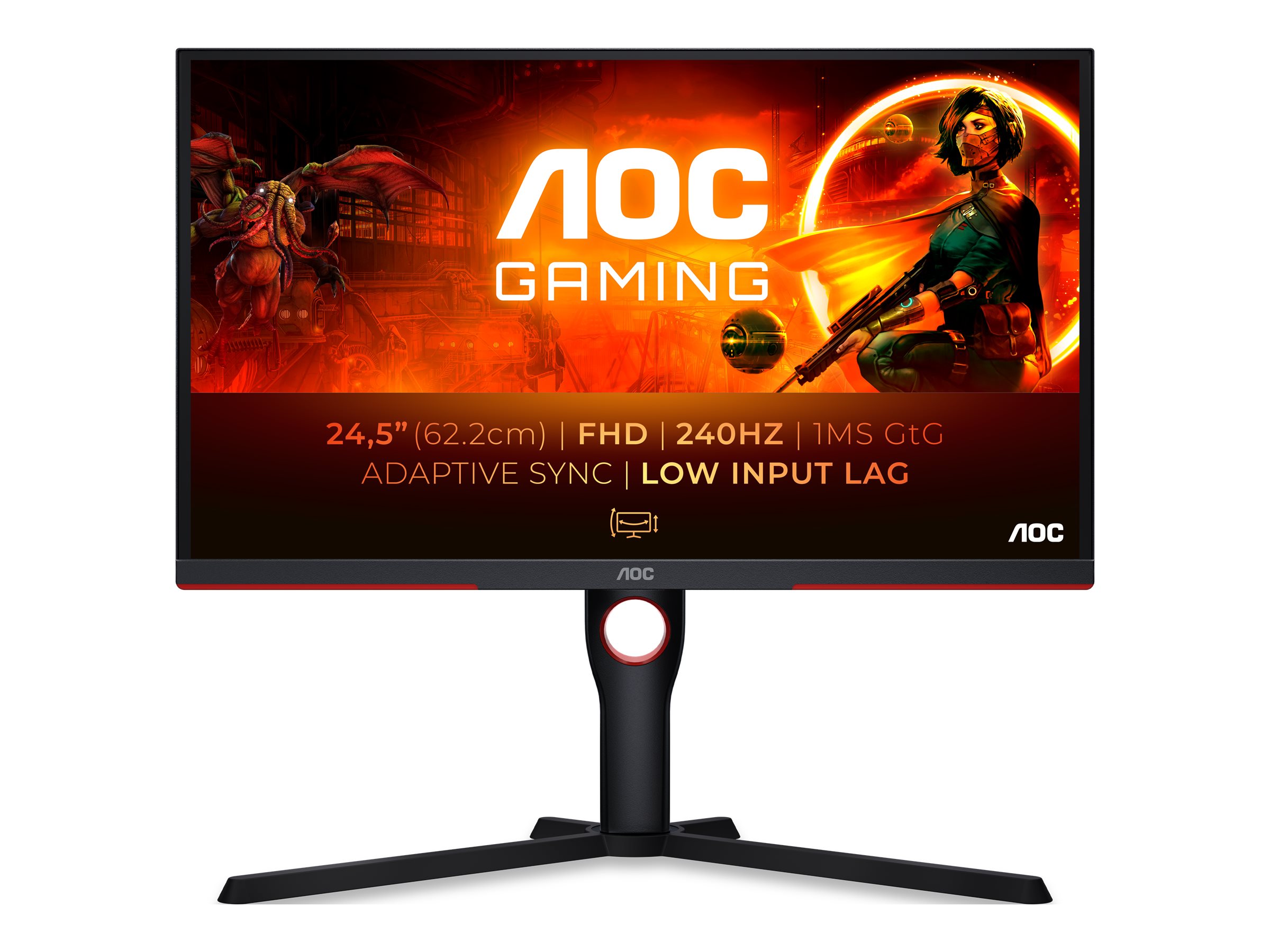 AOC | Gaming 25G3ZM/BK - LED-Skærm - Gaming - 24.5 (1920 x 1080) - @240Hz - VA-panel - 1ms | Sort/Rød