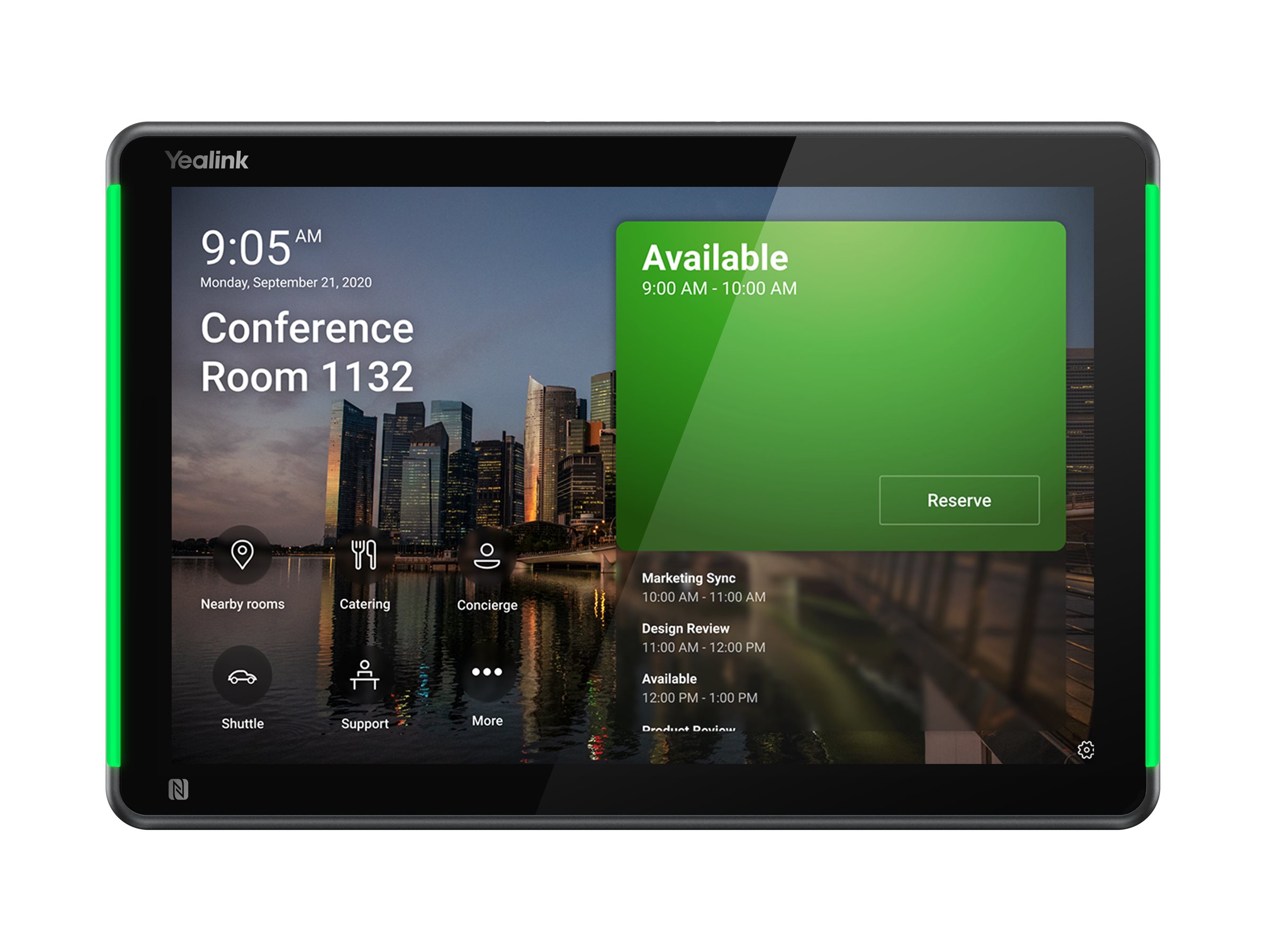 Yealink RoomPanel Plus - overvågning af møderumstilgængelighed - 802.11a/b/g/n/ac, Bluetooth 5.2 LE