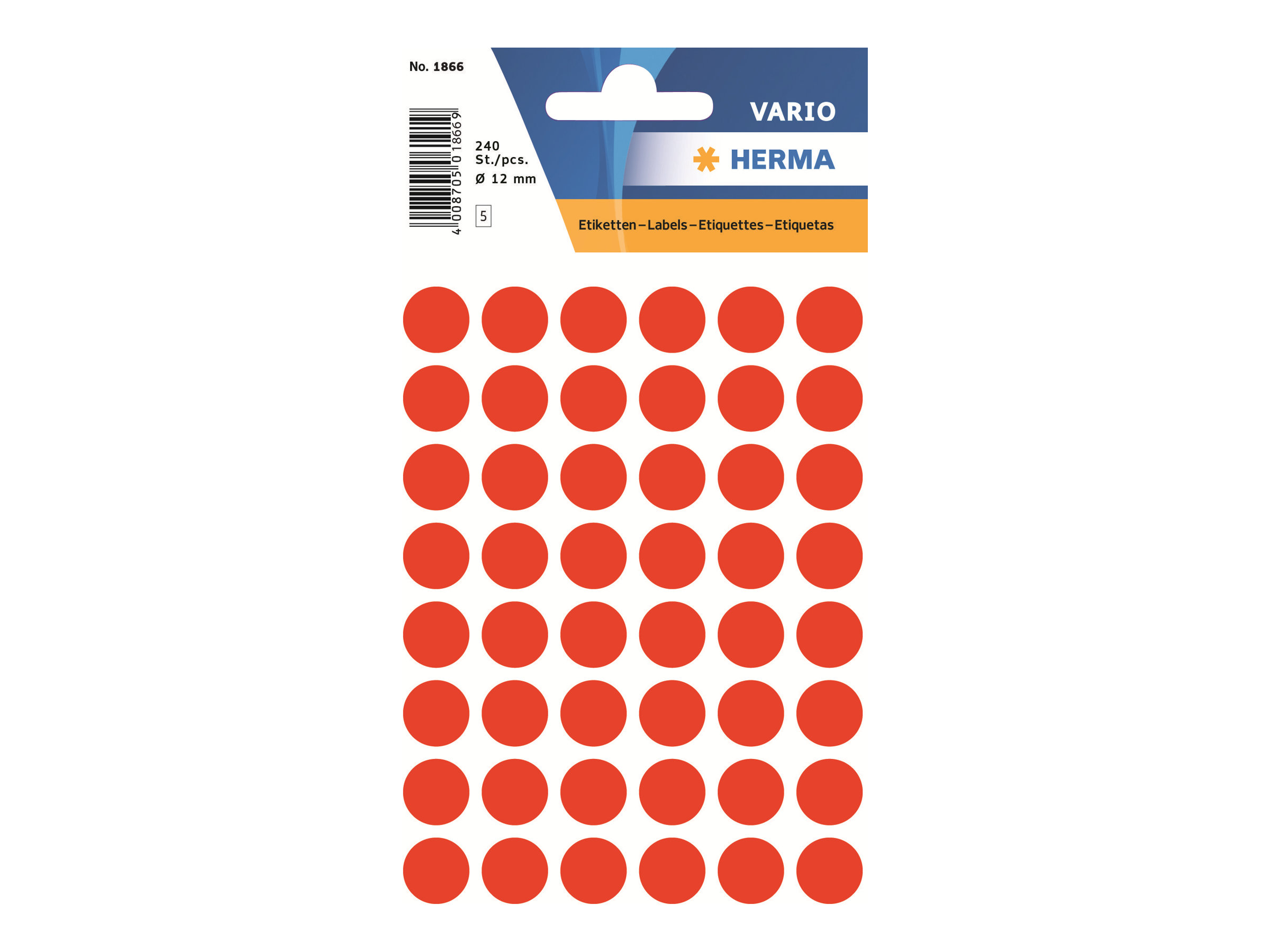 HERMA - Papir - selv-klæbende - oplyst rød - 12 mm rund 240 etikette(r) (5 ark x 48 etiketter