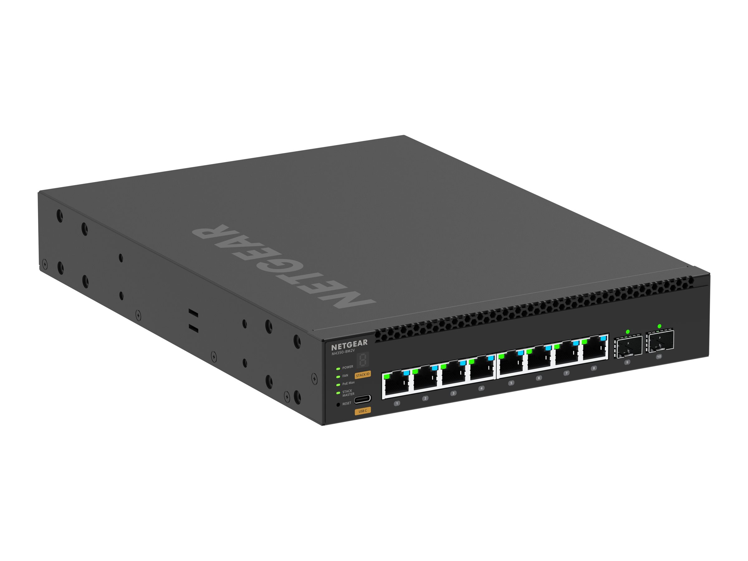 NETGEAR M4350-8M2V - Switch - L3 - Administreret - 8 x 2.5GBase-T (PoE ++) + 2 x 25 Gigabit SFP28 (uplink) - front til ryg-luftstrøm - desktop, monterbar på stativ - PoE++ (551 W)