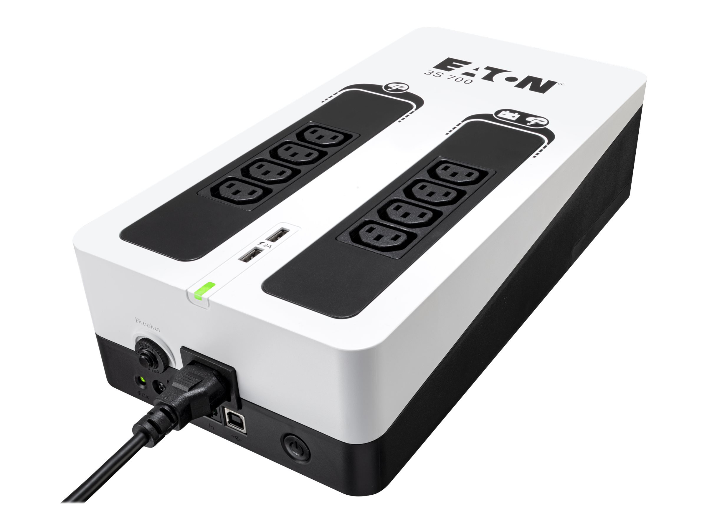 Eaton 3S700I 3S Gen2 UPS IEC 700 VA 420 W Input: C14 Outputs: (4) C13 (4) C13 surge only USB Communication USB charge (2)