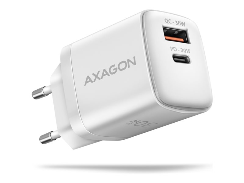 AXAGON ACU-PQ30W - Strømforsyningsadapter - 30 Watt - 1 A - PD 2.0, PD 3.0, QC 2.0, QC 3.0, QC 4.0+, Huawei Fast Charge, SCP, PD/PPS, AFC, SFC, PE+, PE 2.0+ - 2 output-stikforbindelser (USB Type A, USB-C) - hvid