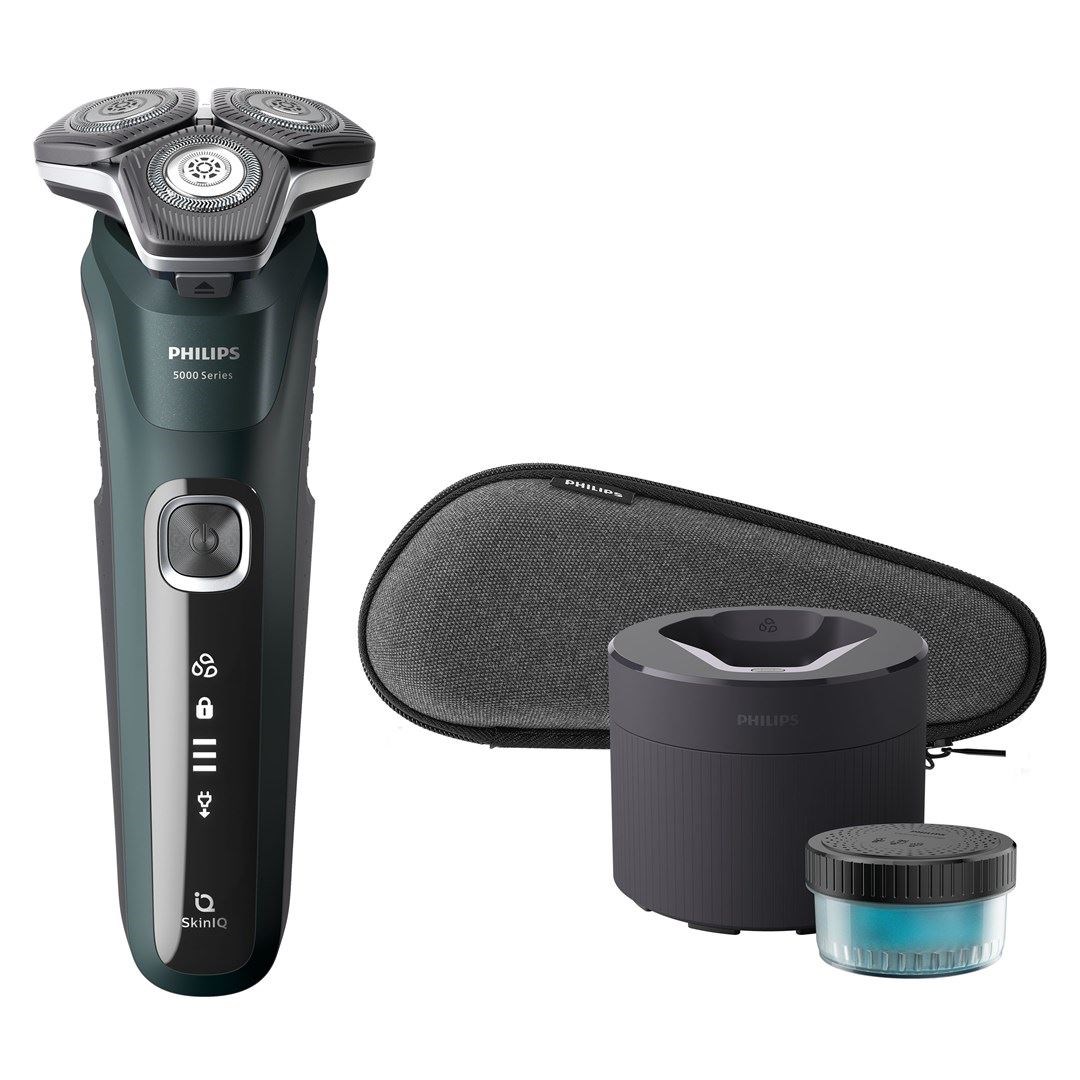 Philips SHAVER Series 5000 S5884/50, Rotations shaver, Sort, Grøn, Knapper, LED, Batteri/USB, Lithium-Ion (Li-Ion)