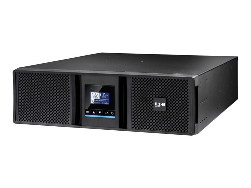 Eaton 9SX Gen2 9SX5KIRT3UG2 - UPS (rackversion) - AC 200/208/220/230/240/250 V - 5000 Watt - 5000 VA - 1-faset - 5 At - RS-232, USB - output-stikforbindelser: 12 - PFC - 3U - 19 - sort