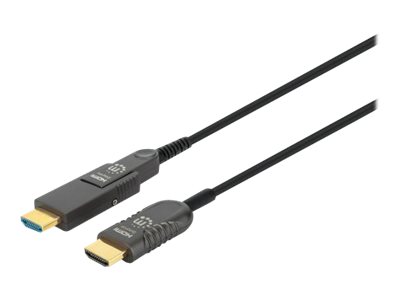 Manhattan HDMI til Micro HDMI aktiv plenumkabel 70 m - 4K@60 Hz, aftagelig HDMI Type A han til Type D han, sort, forgyldte stik