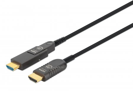 Manhattan HDMI til Micro HDMI aktiv plenumkabel 70 m - 4K@60 Hz, aftagelig HDMI Type A han til Type D han, sort, forgyldte stik