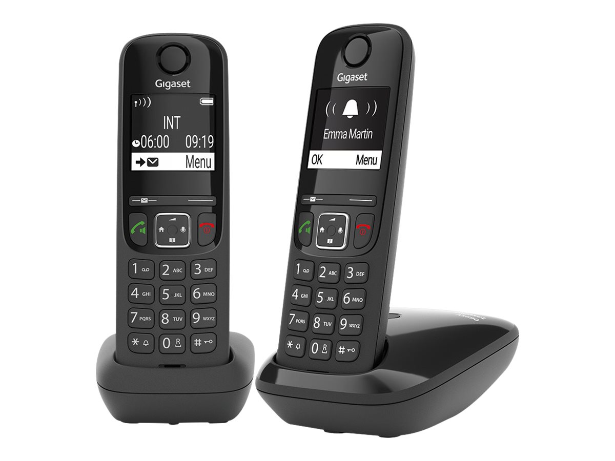 Gigaset AS690 Duo trådløs Analog/DECT telefon med nummerpræsentation – Sort