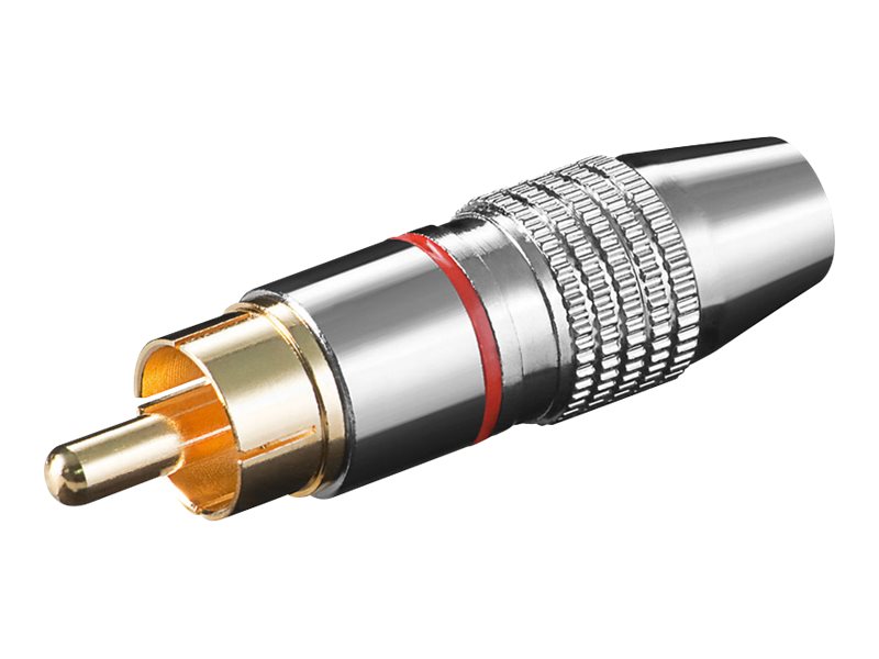 RCA(Phono) stik, han - Forgyldt m. rød ring (Ø6,5mm)
