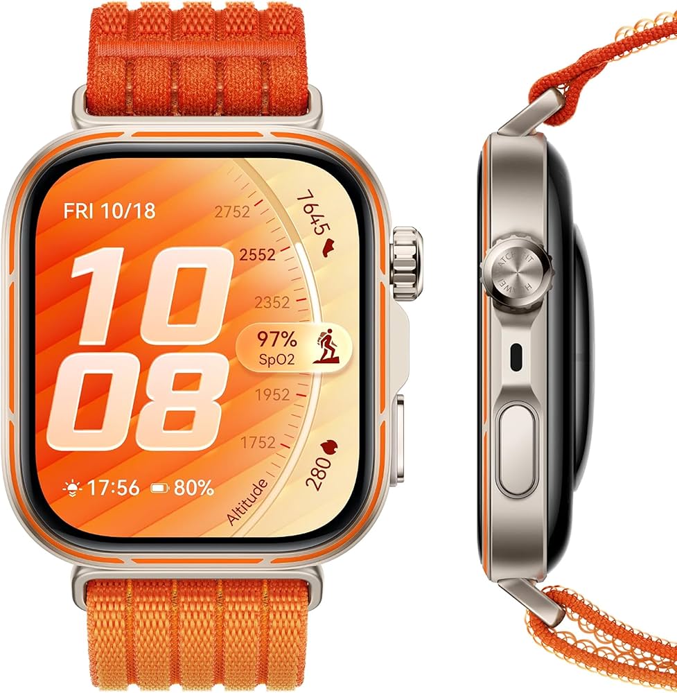 Huawei Watch Fit 5 Pro - Aluminiumslegering - smart ur med rem - nylon - orange - håndledsstørrelse: 130-210 mm - display 1.92 - NFC, Bluetooth 6.0 BLE/BR - 30.4 g - orange