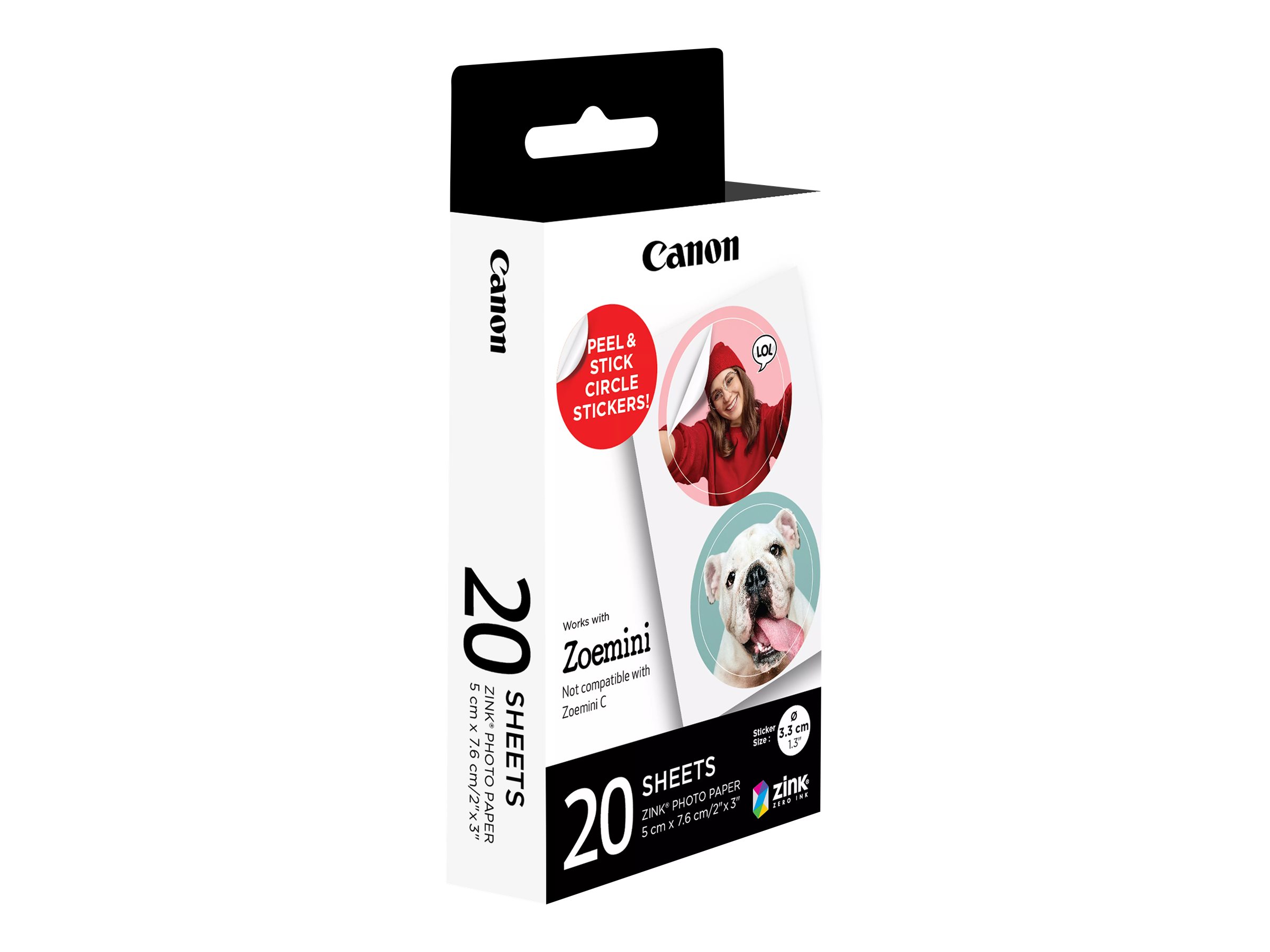 Canon ZINK - Selv-klæbende - 33 mm diameter 40 etikette(r) (20 ark x 2) præskårne cirkelfotomærkater - for Canon Zoemini  Zoemini S