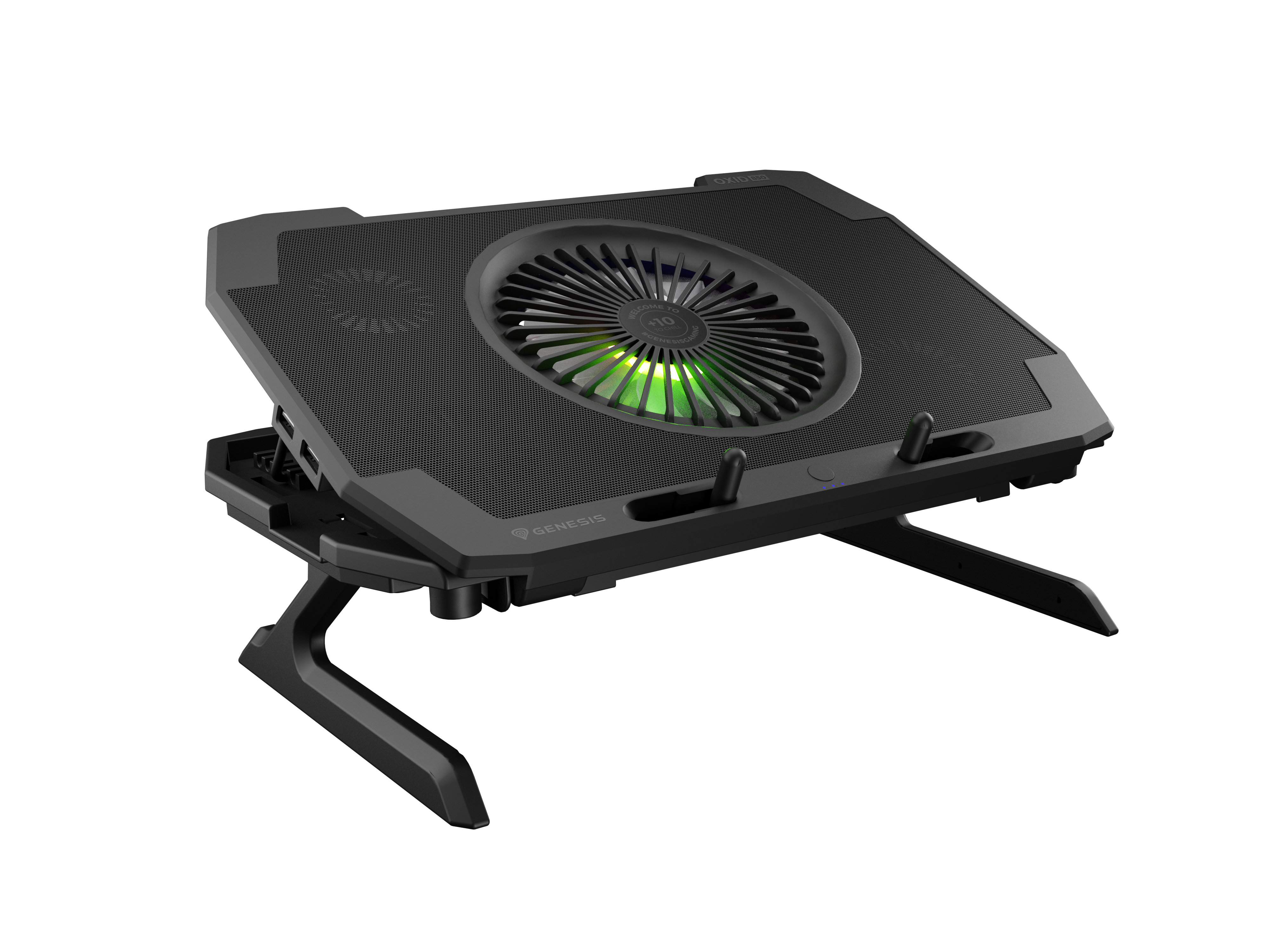 Genesis Oxid 850 RGB - Stander til notebook - med 5 køleblæsere, 2-port USB-hub - 17.3 - 140 mm/60 mm - sort