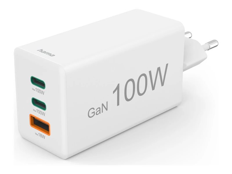 Hama Oplader 2x USB-C 1x USB-A GaN 100W Hvid