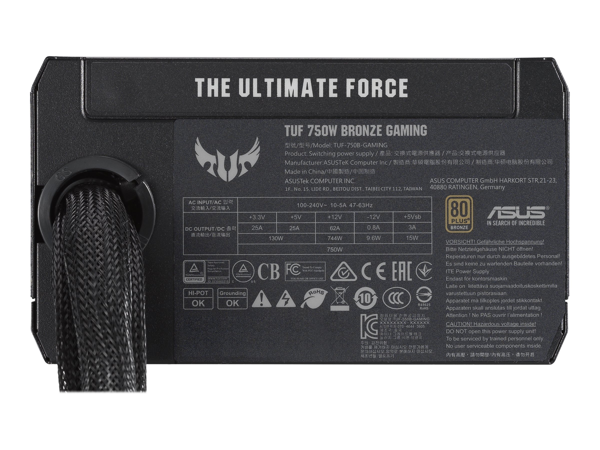 ASUS TUF GAMING 750B Strømforsyning - 750 Watt - 135 mm - ATX - 80 Plus Bronze certified